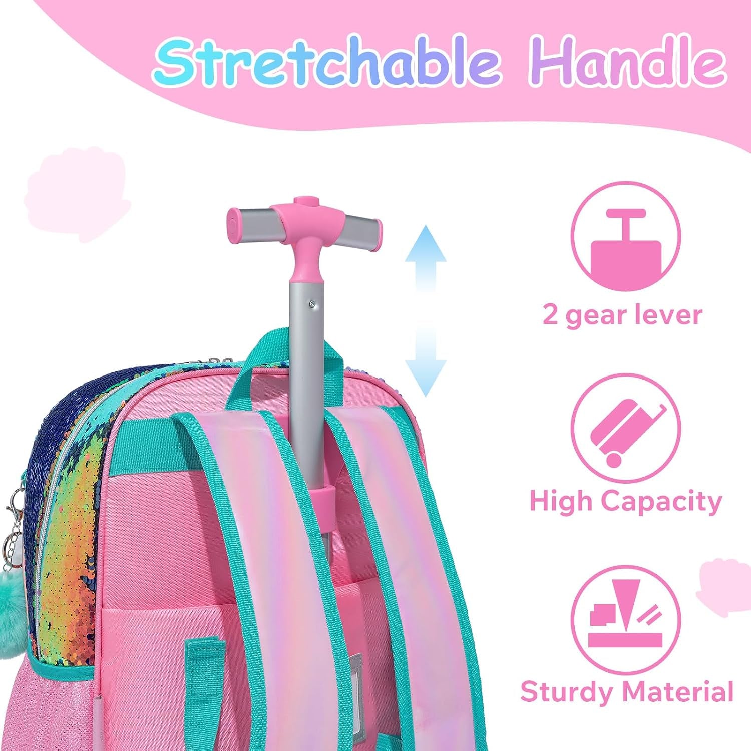 Kids Rolling Cats Backpack for Girls Plush Trolley Suitcases Luggage Travel with Wheels Bookbag Wheeled 17" Roller Backpacks Set Toddler Back Pack School Bags for Elementary Champagne