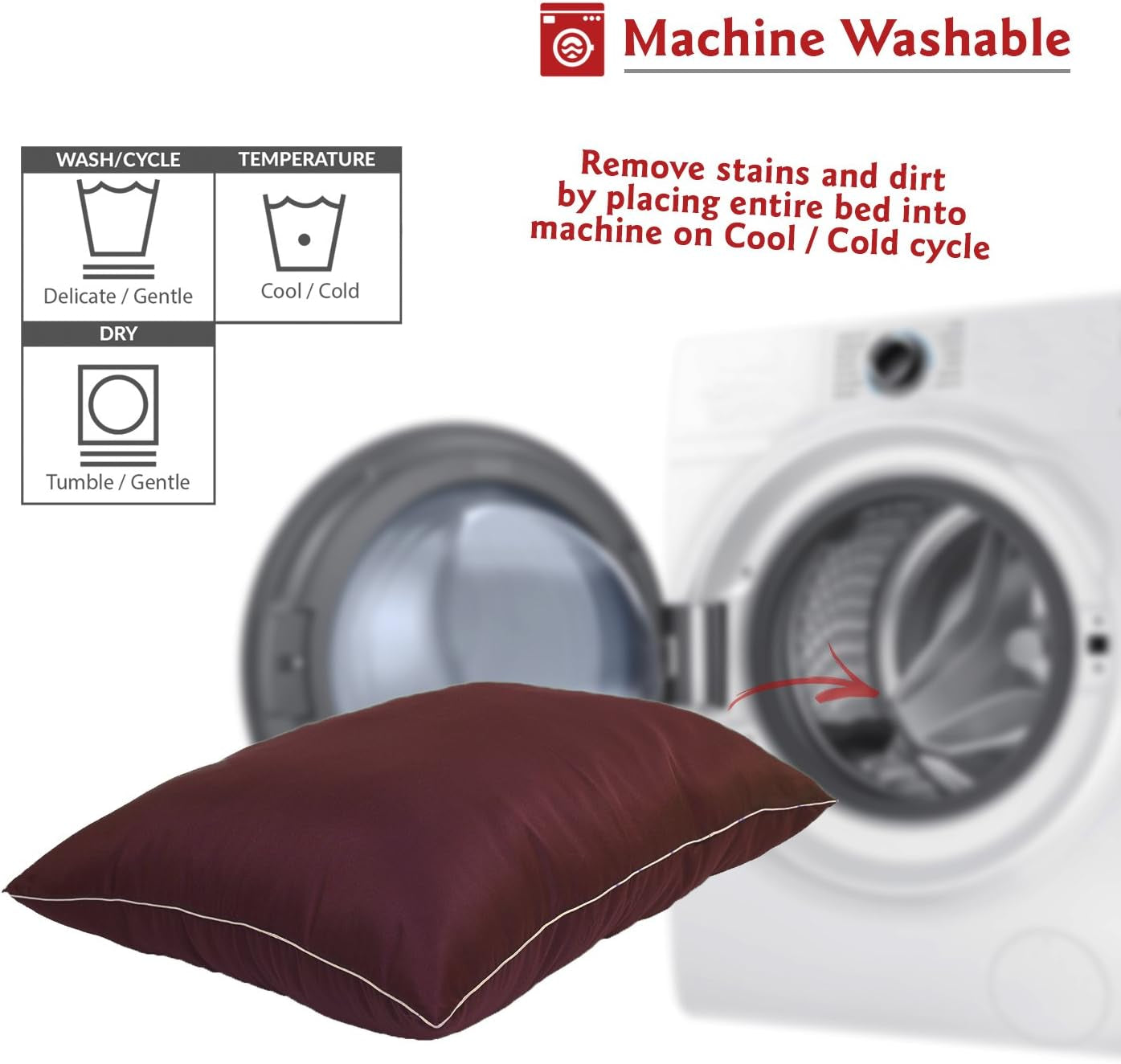 Majestic Pet Rectangle Large Dog Bed Washable – Non Slip Comfy Pet Bed – Dog Crate Bed Super Value Pillow Dog Bed – Dog Kennel Bed for Sleeping - Dog Bed Large Breed 46 X 35 Inch – Solid Burgundy