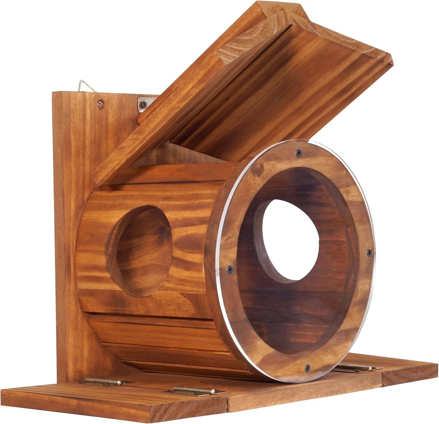 VASGOR Wood Squirrel Feeder, Squirrel Feeders for outside Winter, Wooden Chipmunk Feeder for Corn, Peanuts, Durable Box Easy to Fill with the Roof Can Be Opened