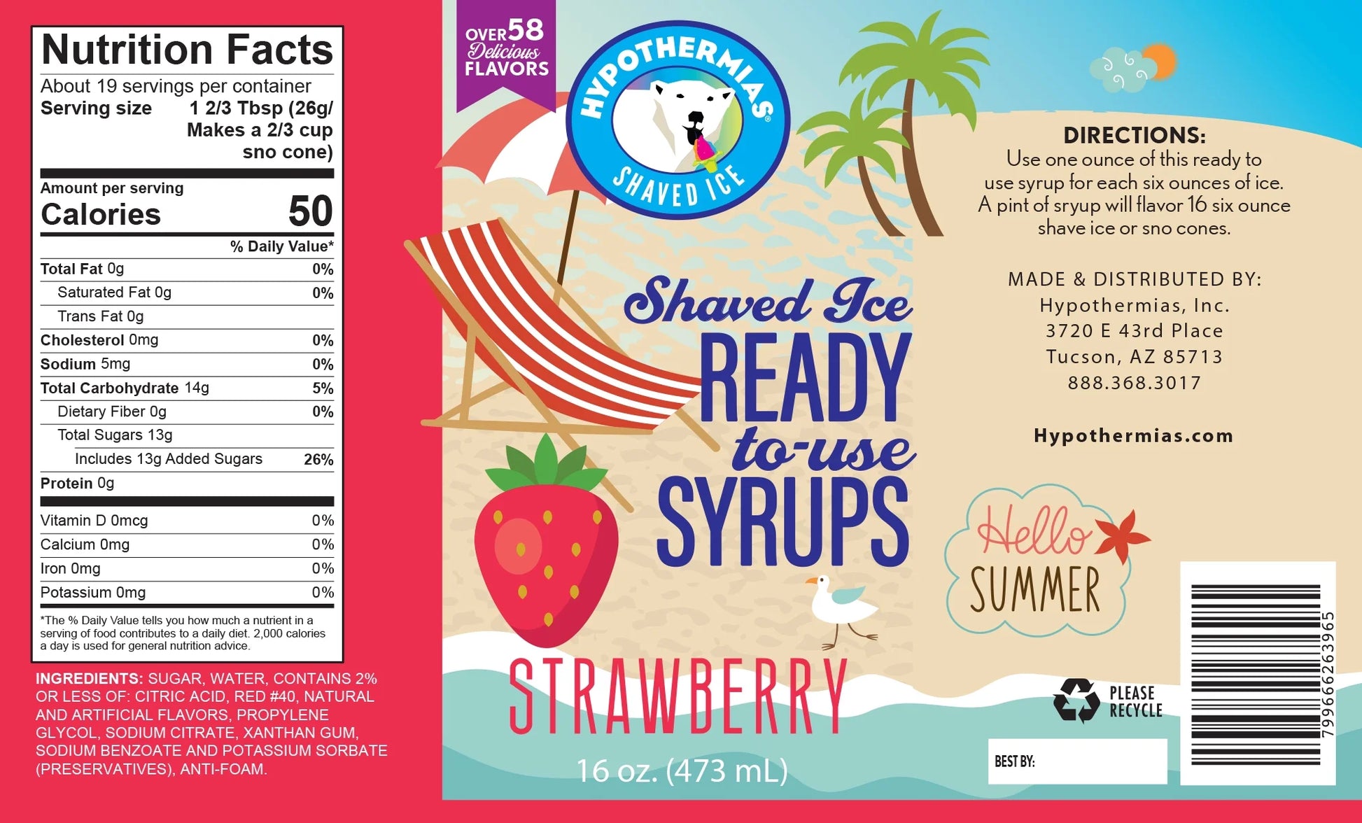 Hypothermias Shaved Ice and Snow Cone Syrup in Gift Box - Variety 3 Pack (16 Fl Oz Each) - Coconut, Strawberry, Lemon Lime - Non-Gmo 100% Pure Cane Sugar