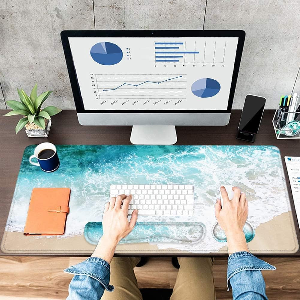 LATEEFAH Desk Mat, Mouse Pad with Wrist Rest, 4-In-1 Large Mouse Pads for Desk, Ergonomic Mouse Pad and Keyboard Wrist Rest Gaming Keyboard Mat for Office, Home