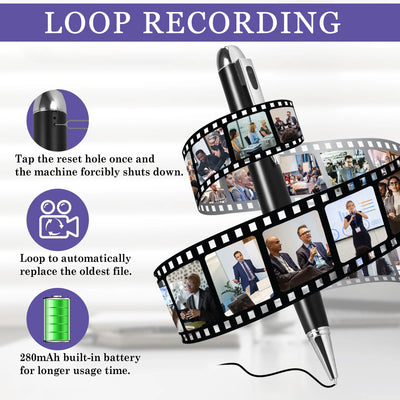 1080P Mini Pen Camera Portable Security Camera for Lectures Class Office Business Meeting Indoor Outdoor Surveillance Motion Detection Loop Recording