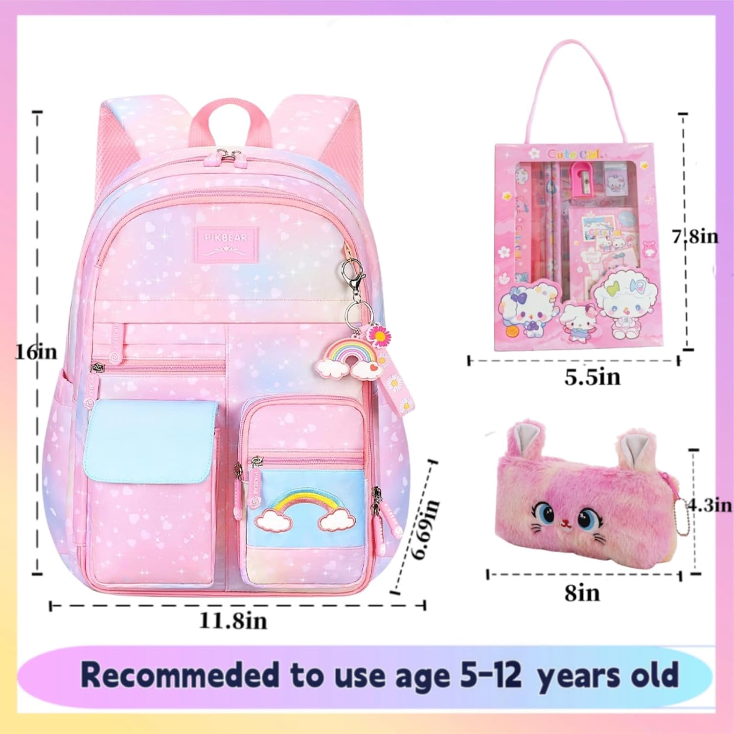 Kids Backpack for Girls.Girls Backpack,School Bag for Kids.Girlsteens Middle Student,Kawaii Children'S Book Bag Pink