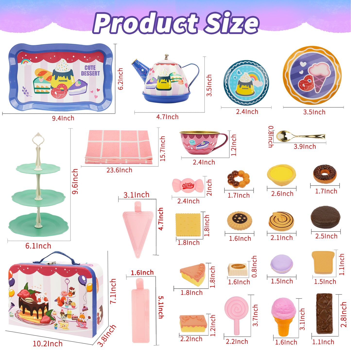 WISESTAR Tea Party Set for Little Girls, 50 Pcs Kids Tea Set, Ages 3-10