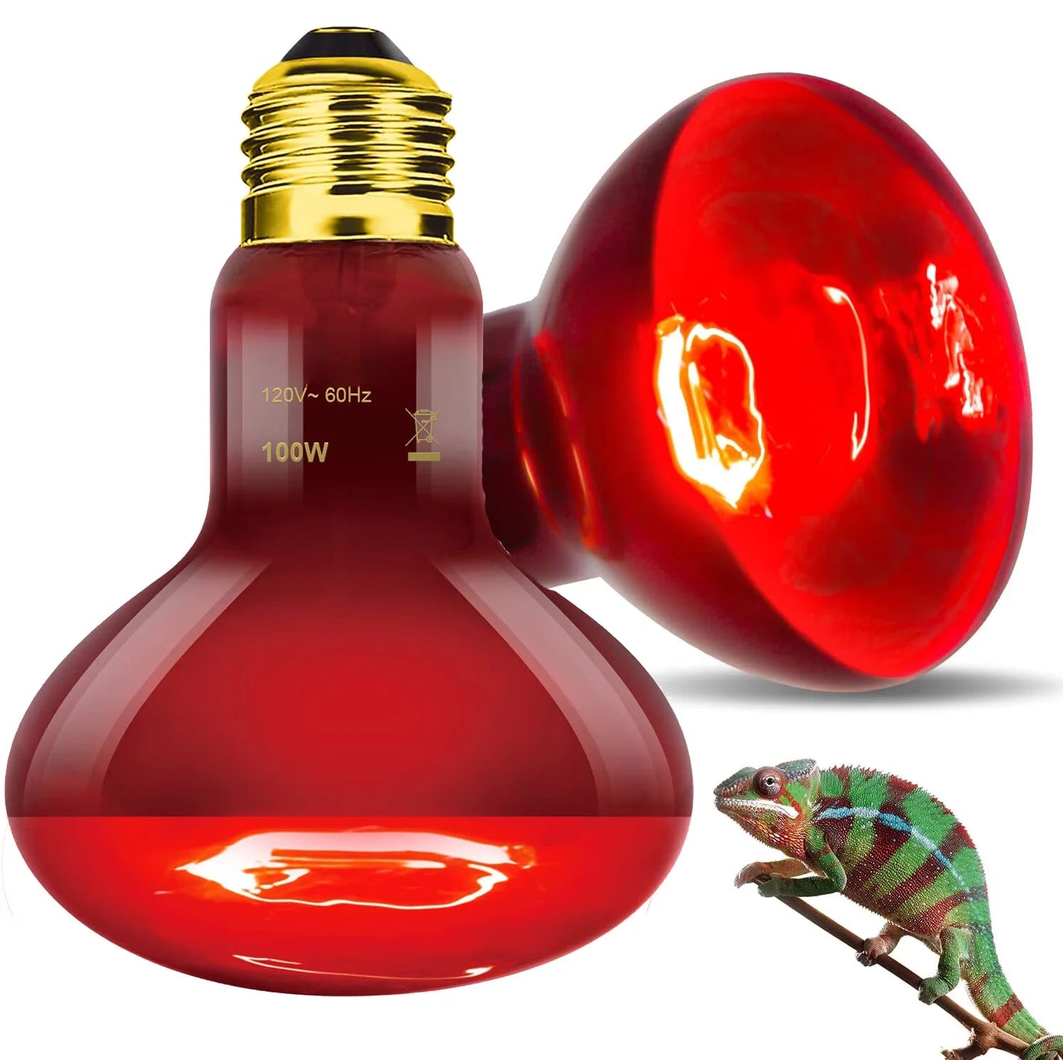 ECOSUB Reptile Heat Lamp 100W, 2Pcs E26 Basking Spot Light, Infrared Heat Lamp, Red