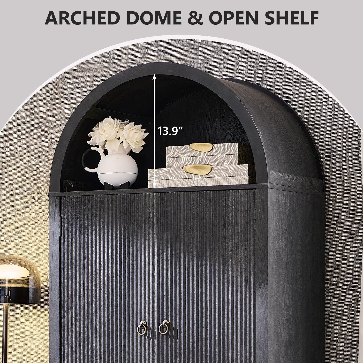 Sincido Arched Pantry Storage Cabinet with 4 Fluted Wood Doors, 71" Modern Kitchen Organizer with 6 Doors Shelves & Adjustable Shelves, Versatile Cupboard for Kitchen Dining Room