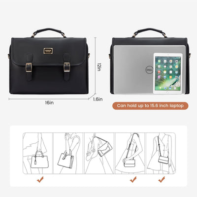 LOVEVOOK Computer Bag Laptop Bag for Women Cute PU Laptop Messenger Bag for Work College,Black