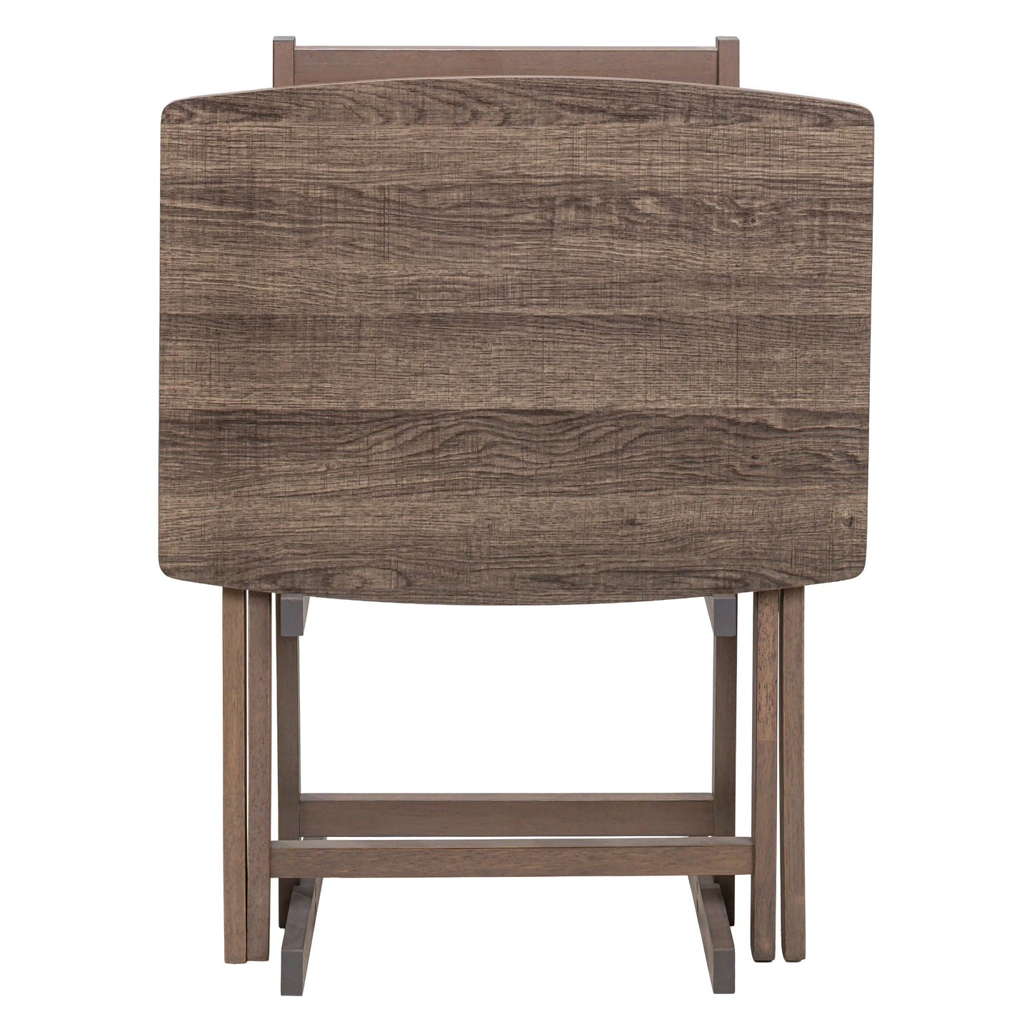 Mainstays XL Oversized 5-Piece Rubberwood Folding TV Tray Table Set of 4 with Storage Rack, Rustic Gray