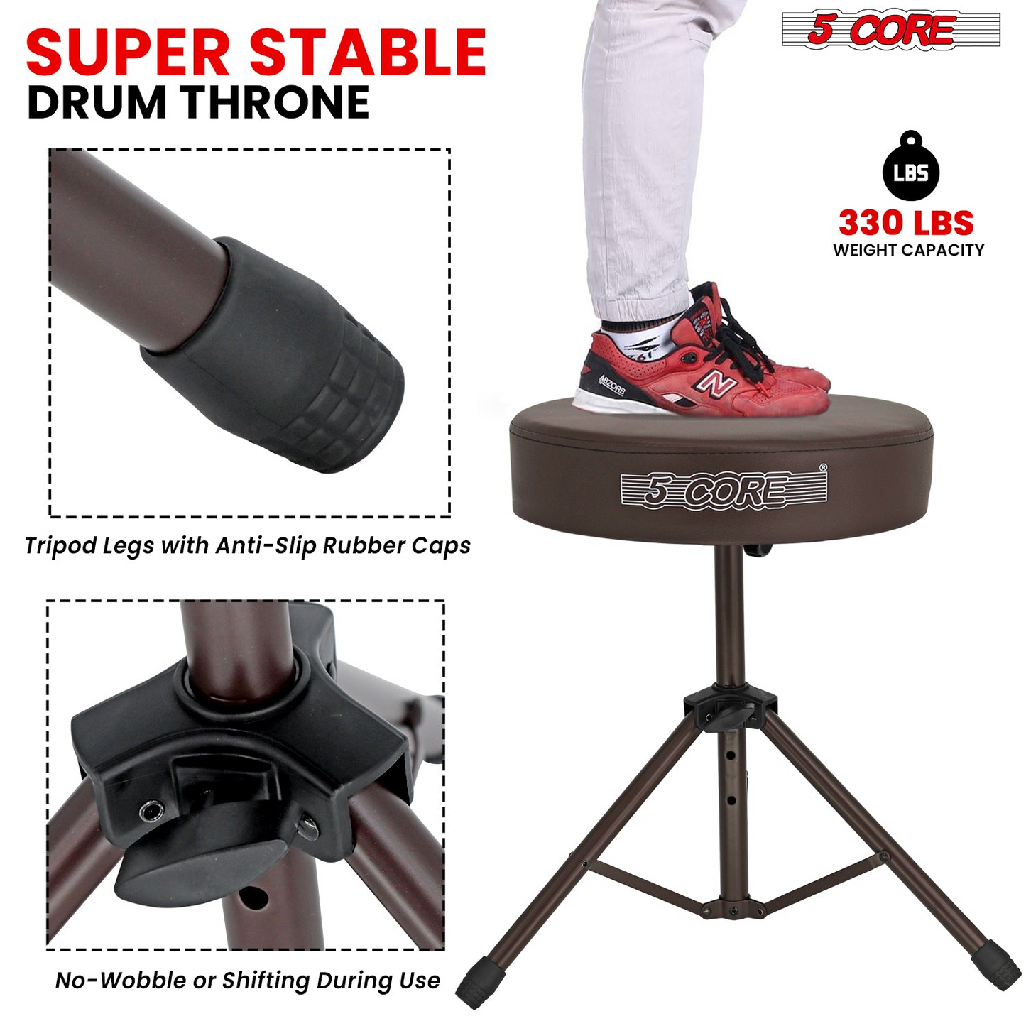 5Core Drum Throne Adjustable Guitar Stool Padded Drummer Seat for Adults & Kids