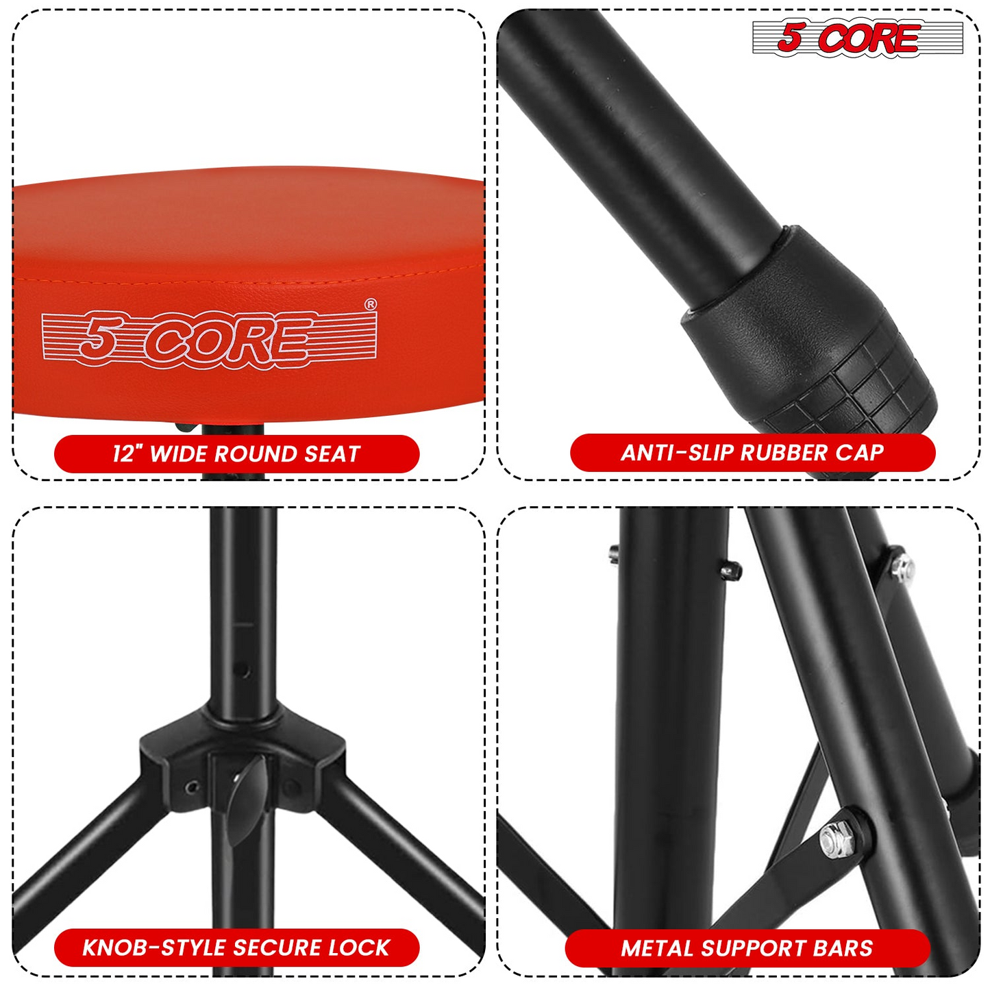 5Core Drum Throne Adjustable Guitar Stool Padded Drummer Seat for Adults & Kids