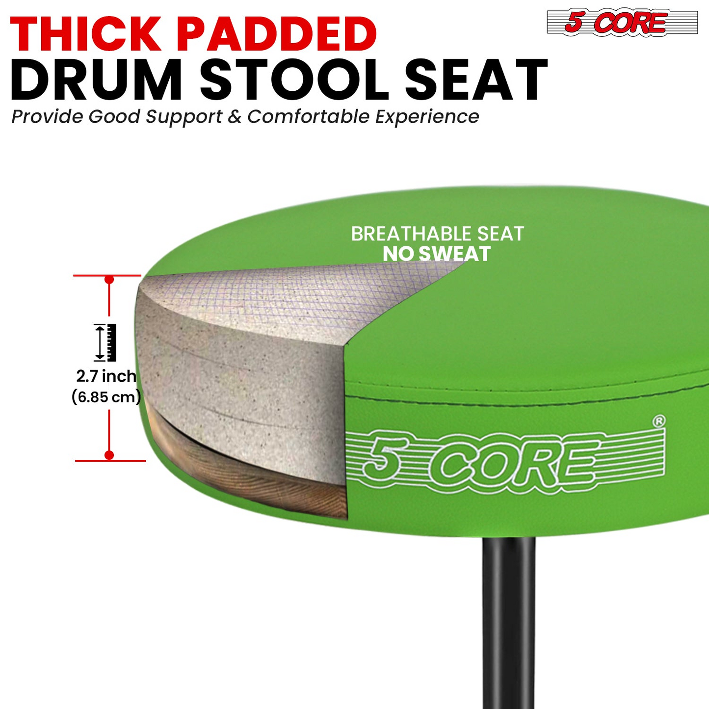 5Core Drum Throne Adjustable Guitar Stool Padded Drummer Seat for Adults & Kids