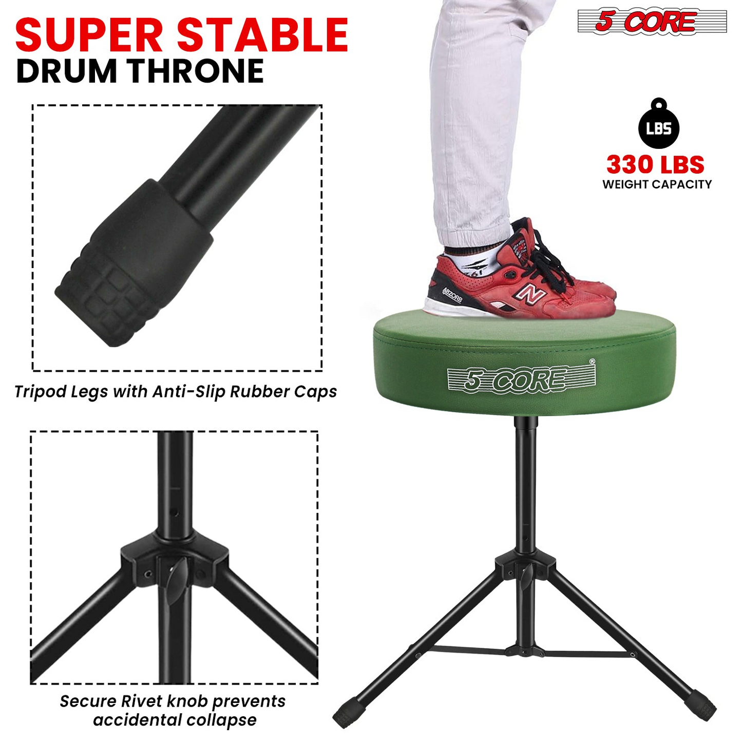 5Core Drum Throne Adjustable Guitar Stool Padded Drummer Seat for Adults & Kids