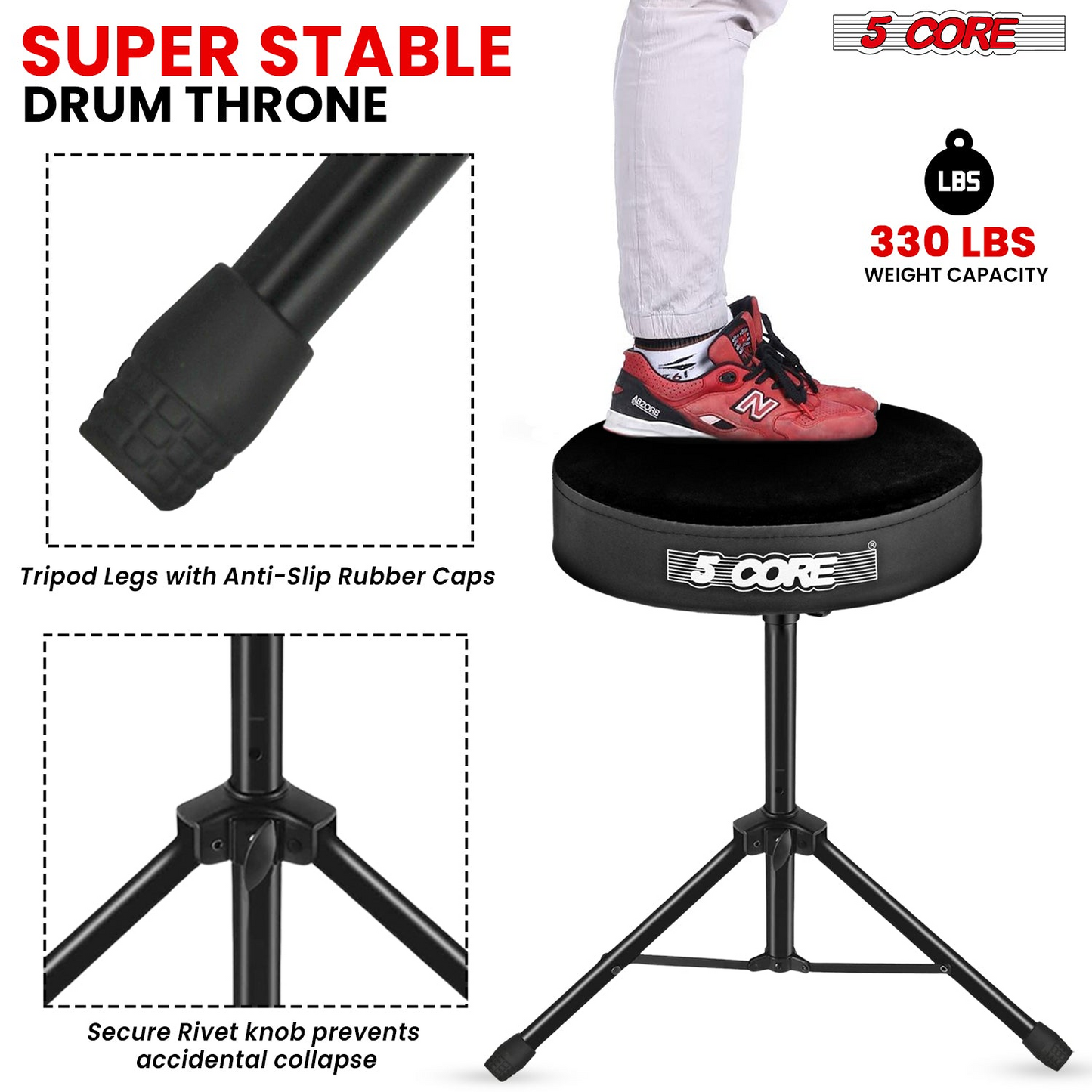 5Core Drum Throne Adjustable Guitar Stool Padded Drummer Seat for Adults & Kids