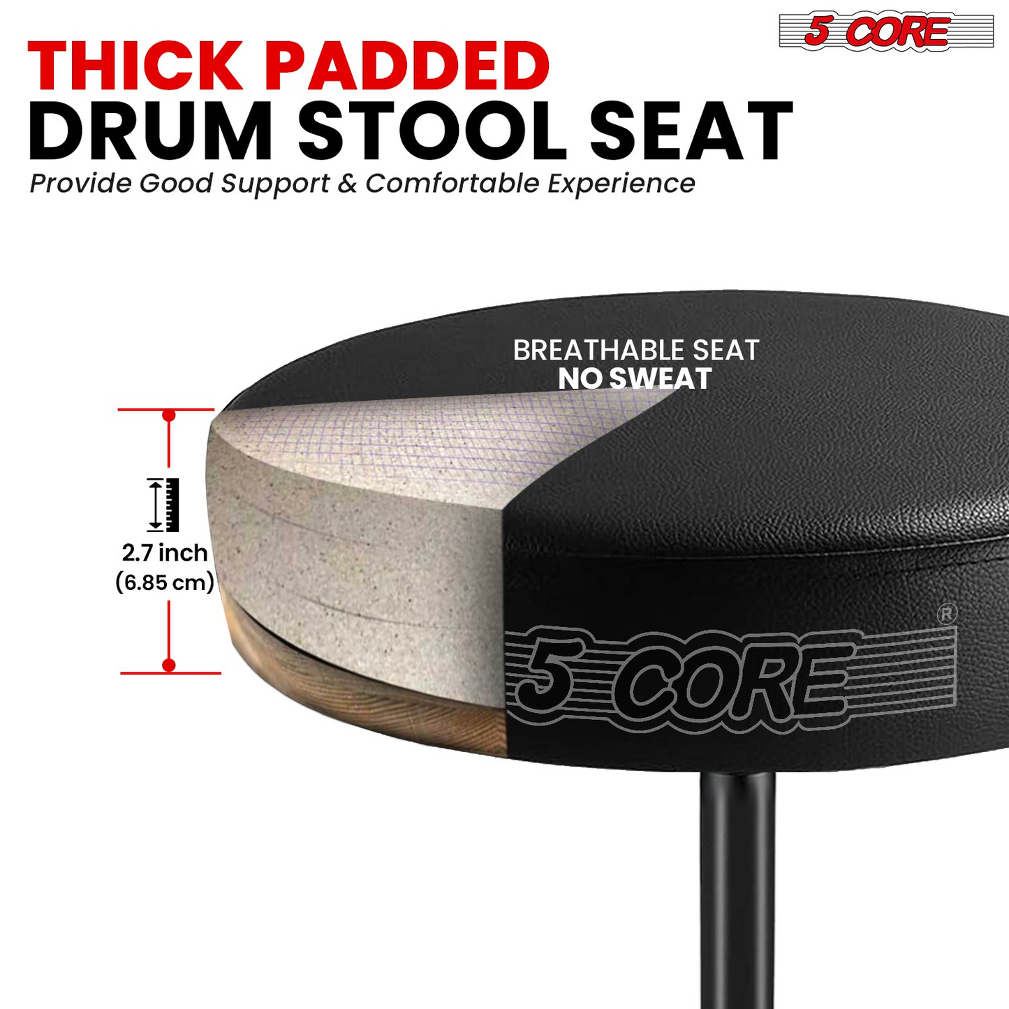 5Core Drum Throne Adjustable Guitar Stool Padded Drummer Seat for Adults & Kids