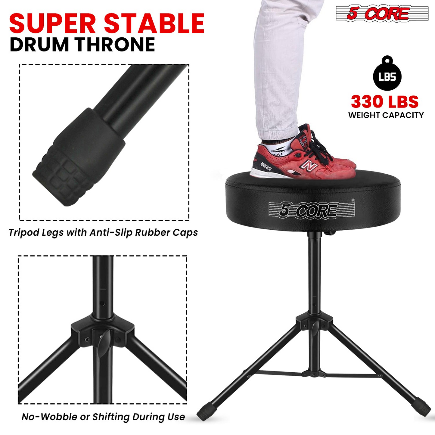 5Core Drum Throne Adjustable Guitar Stool Padded Drummer Seat for Adults & Kids