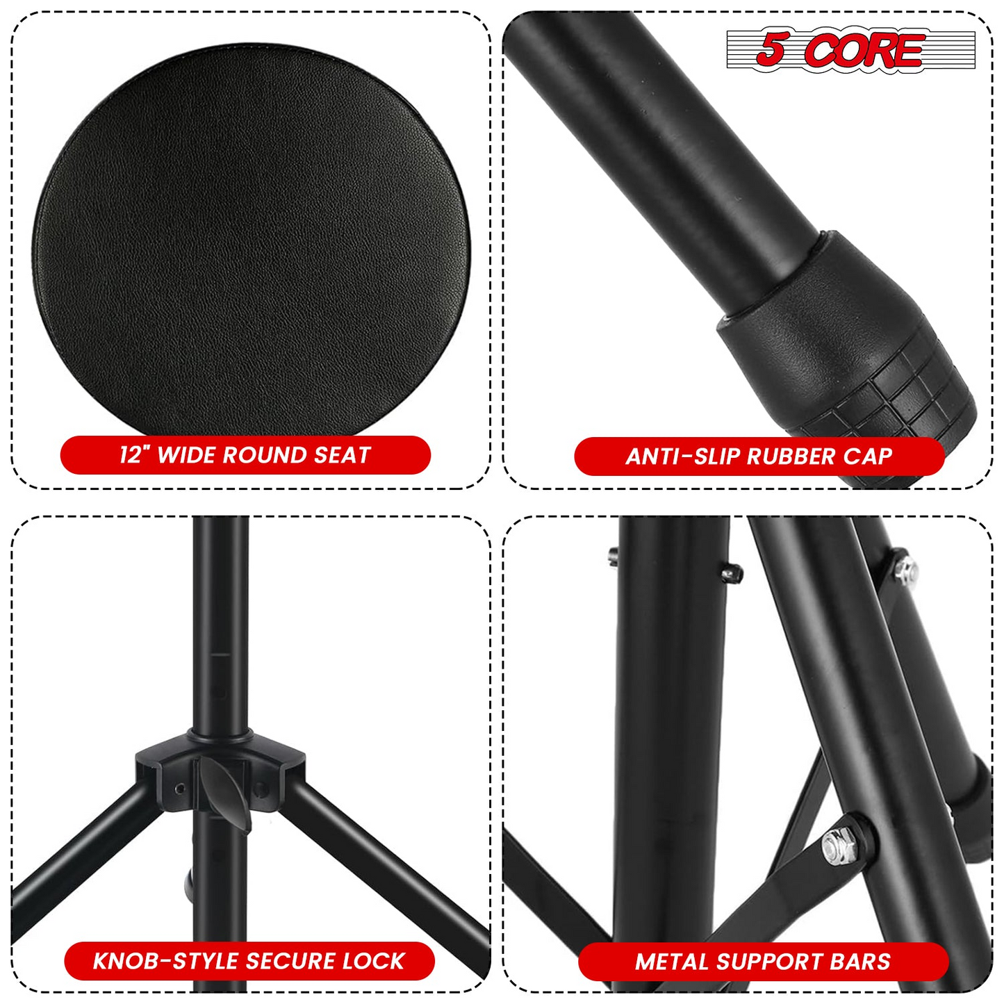 5Core Drum Throne Adjustable Guitar Stool Padded Drummer Seat for Adults & Kids