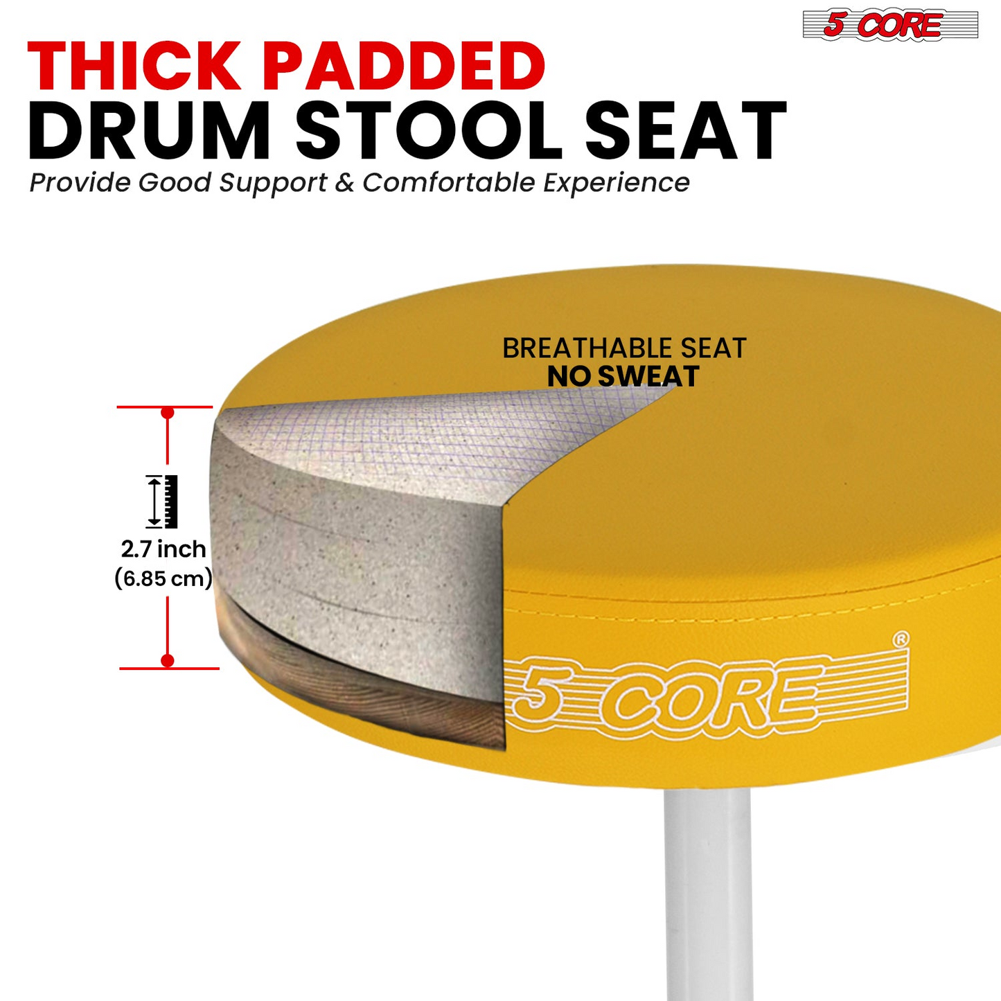 5Core Drum Throne Adjustable Guitar Stool Padded Drummer Seat for Adults & Kids