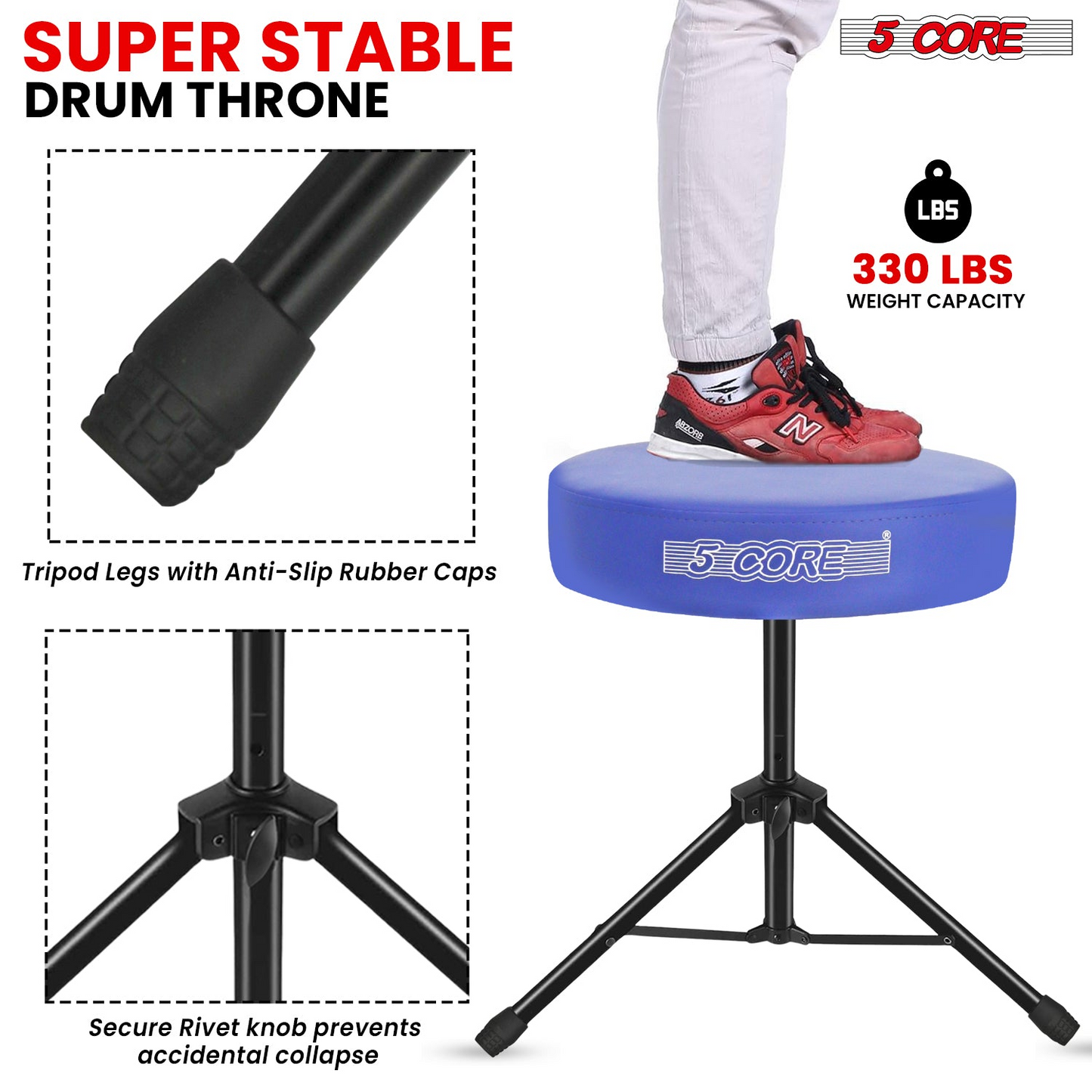 5Core Drum Throne Adjustable Guitar Stool Padded Drummer Seat for Adults & Kids