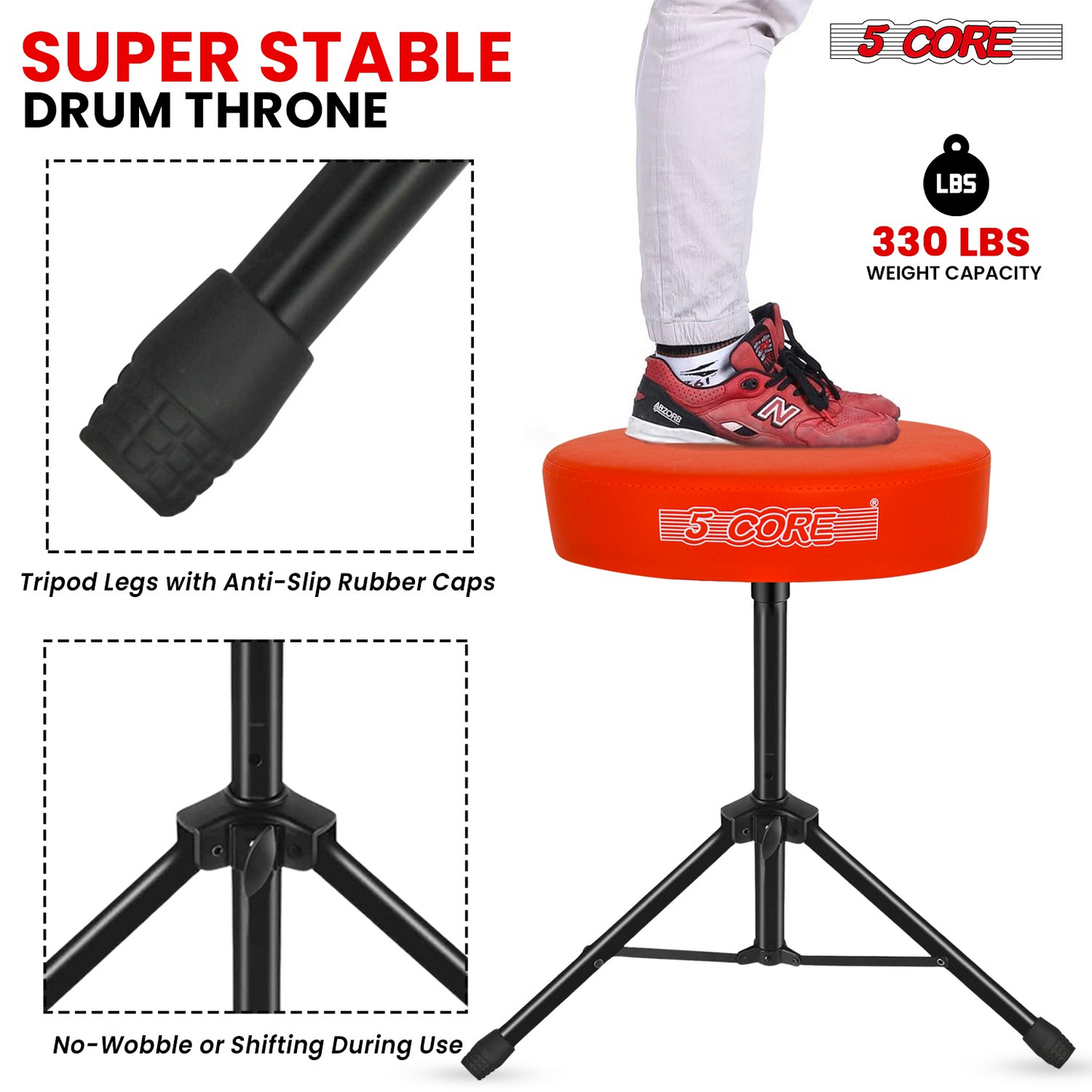 5Core Drum Throne Adjustable Guitar Stool Padded Drummer Seat for Adults & Kids