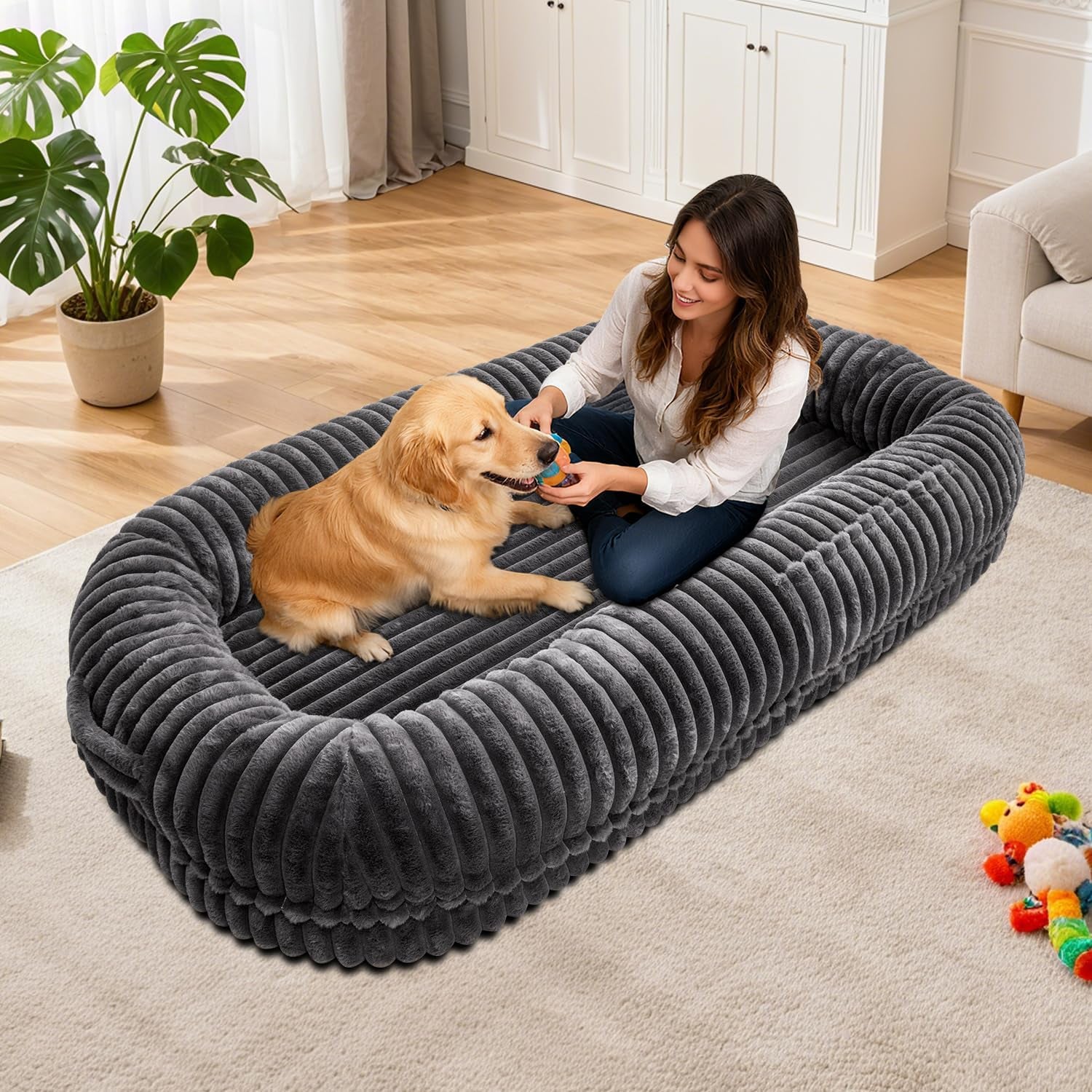 Human Dog Bed for Adult,70"X38"X10" Extra Large Human Pet Bed,Orthopedic Washable XL Dog Bed with Memory Foam (Darkgrey)
