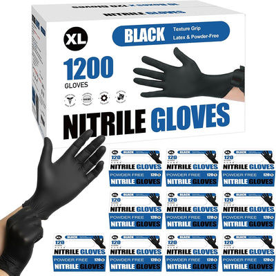 Fixwal 1200Pcs Black Nitrile Disposable Gloves, 4 Mil, Latex Free & Powder Free, Food Grade for Cooking BBQ Food Prep, Cleaning, Automotive, Salon - Bulk Size