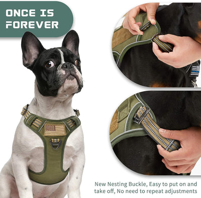 BUMBIN No Pull Tactical Dog Harness for Medium Dogs - Adjustable, Reflective, and Comfortable Vest for Training and Outdoor Adventures in Green