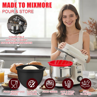 Selftek 2 Pcs Silicone Bowl Liners for 7 Qt Kitchenaid Mixers - Accessories and Attachments for Cooking and Baking, Heat-Resistant & Easy to Clean, 2 Liners with Lids (Red & Black)