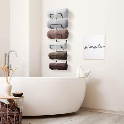 Sorbus Towel Rack Wall Mount – 6 Compartments of Black Metal Bathroom Towel Holder Set - Bathroom Organizer, for Gym Spa, Camper, Rv, Back of Door, Cabinet - Wine Rack Wall Mounted for Kitchen, Bar