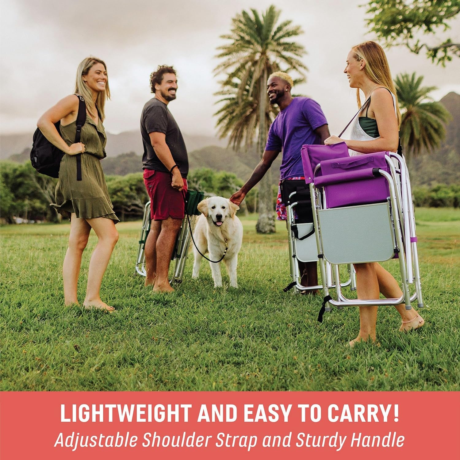 PICNIC TIME Sports Chair with Side Table and Armrest Caddy, Lightweight Aluminum Folding Outdoor Camping Chair for Adults, Portable Director Style Lawn Seating with Pockets & Carry Strap, (Red)