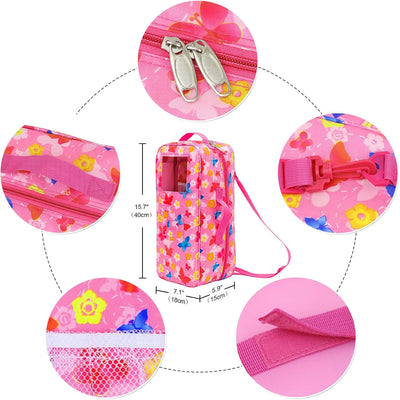 ZITA ELEMENT 14.5 Inch Girl Doll Butterfly Design Carrier Case Travel Bag | Standing Doll Display Accessories Set for Travel Sorage for 14.5 Inch Doll Going Out,Gift Age 3+