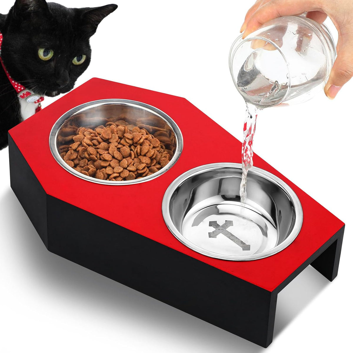 Teenyyou Gothic Cat Food Bowl 5 Degree Tilted Halloween Coffin Cat Bowl