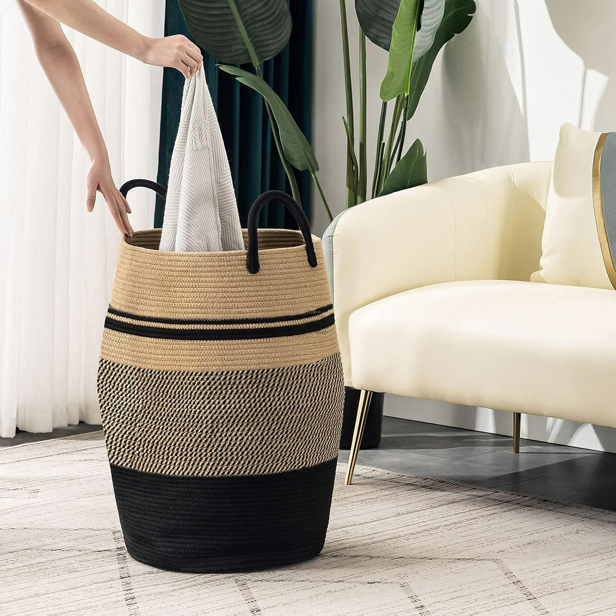 Large Laundry Basket Hamper Woven Blanket Basket Clothes Hamper