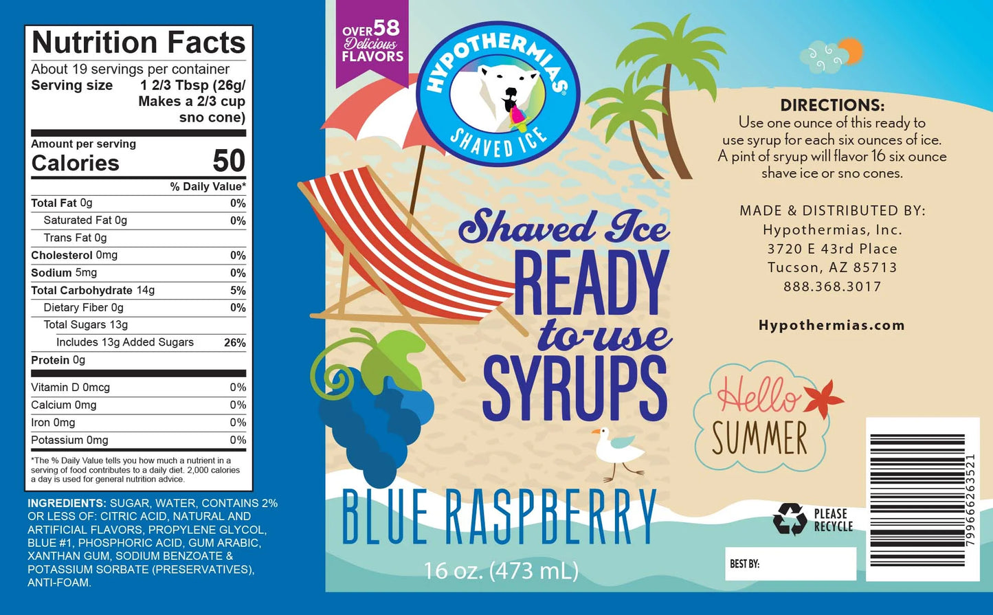 Hypothermias Shaved Ice & Snow Cone Syrup Variety Pack - Blue Raspberry, Tiger'S Blood, Dreamcicle - 100% Pure Cane Sugar in a Gift Box