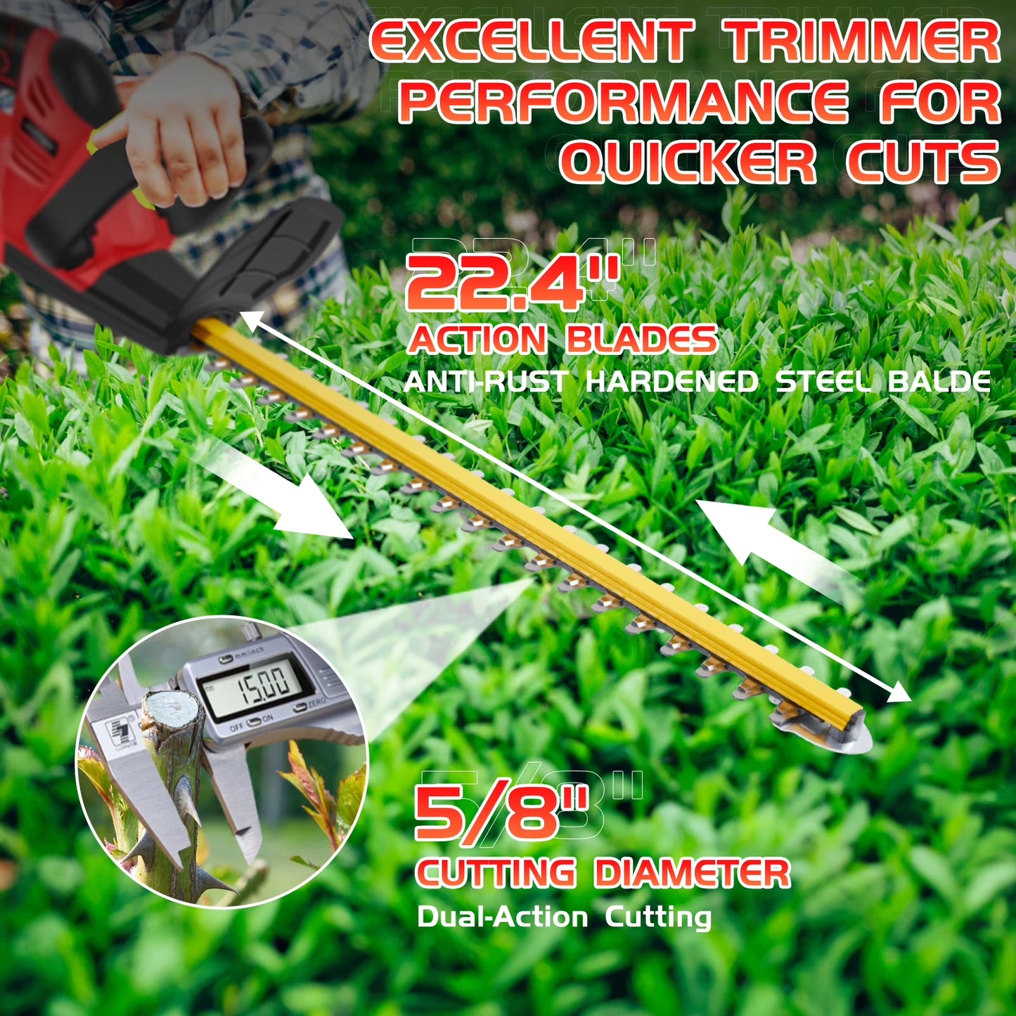 Cordless Hedge Trimmer, UNTIMATY 21V Rechargeable Hedge Trimmer with 22" Double Action Blade, Double Safety Handle, 3.0Ah Battery & Charger, for Shrub Cutting, Trimming