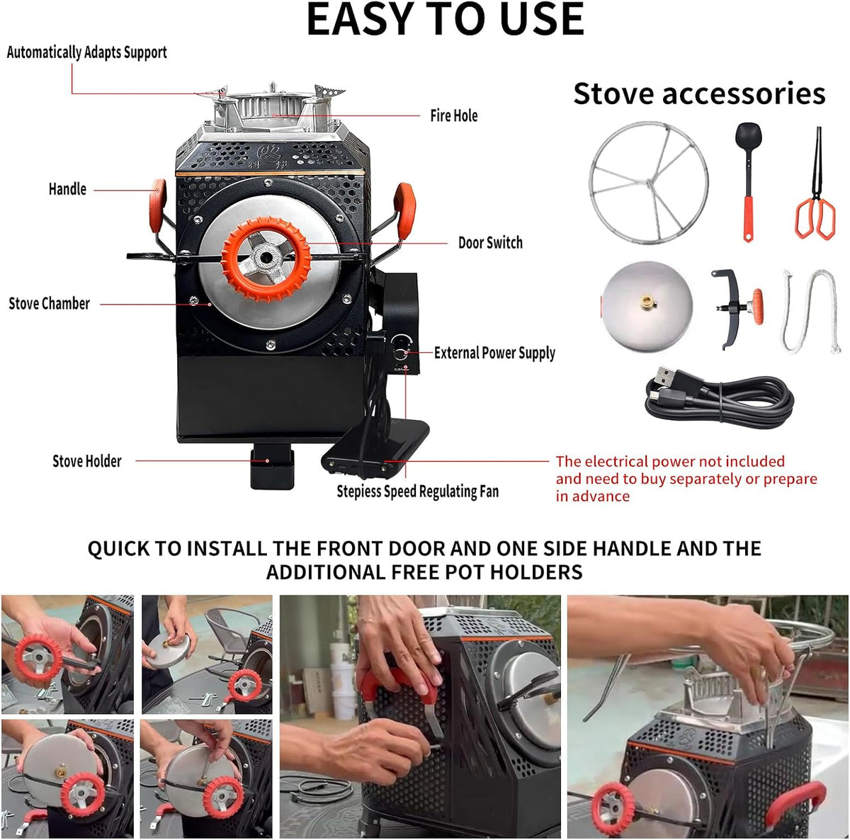 Wood Burning Camp Stove, Outdoor Portable Wood Burning Camp Stove, Large Stainless Steel Camping Stove for outside Cooking Survival Campfire Patio Backyard Gathering 16"L X 13"W X 17"H3