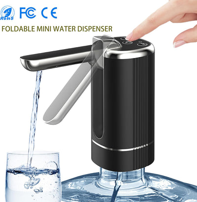Foldable Water Dispenser with 1200Mah Lithium Battery for 5 Gallon Bottle, Automatic Stable Water Pump, Portable Drinking Water Jug Pump for Kitchen, Home, Office, Camping, Living Room, Beach (Black)