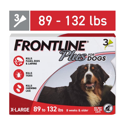FRONTLINE® plus for Dogs Flea and Tick Treatment, Extra Large Dog, 89-132 Lbs, Red Box, 3 CT