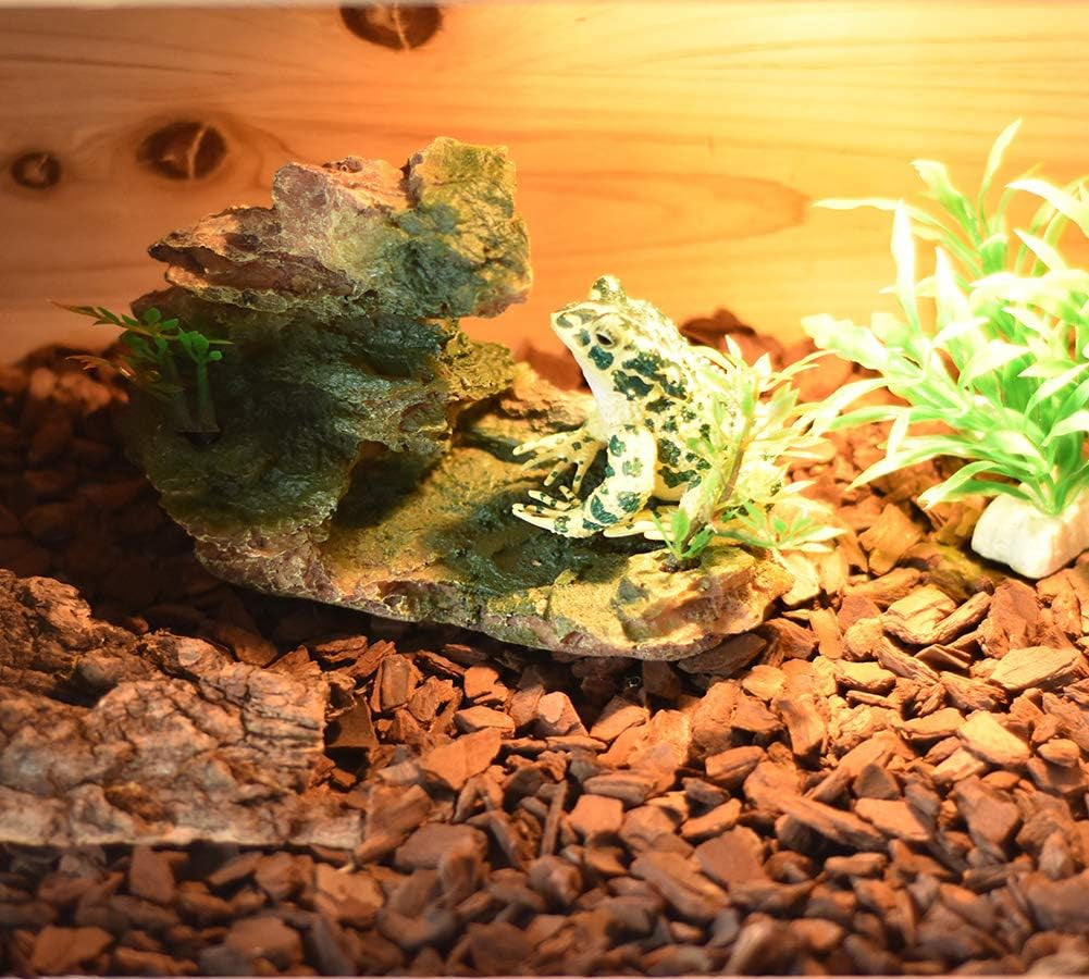 OMEM Reptile Small Hide, Turtles Hide Cage, Artificial Plant Rock, Humidified Habitat Decoration (Red Soil)