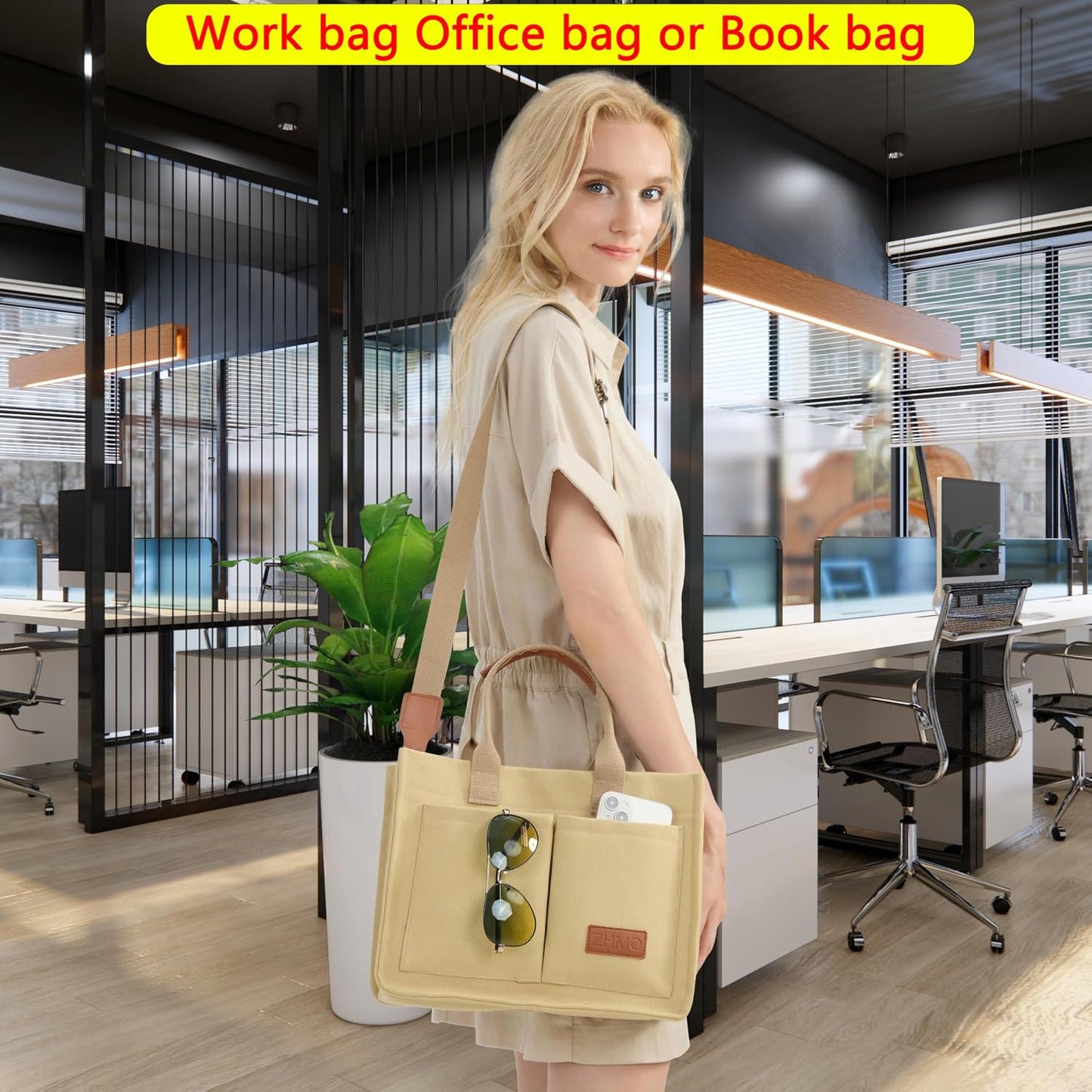 ZHMO Canvas Tote Bag for Women,Women'S Bags Crossbody Bags Work Laptop Tote Bag Large Handbags Purse for Travel Nurse Teacher