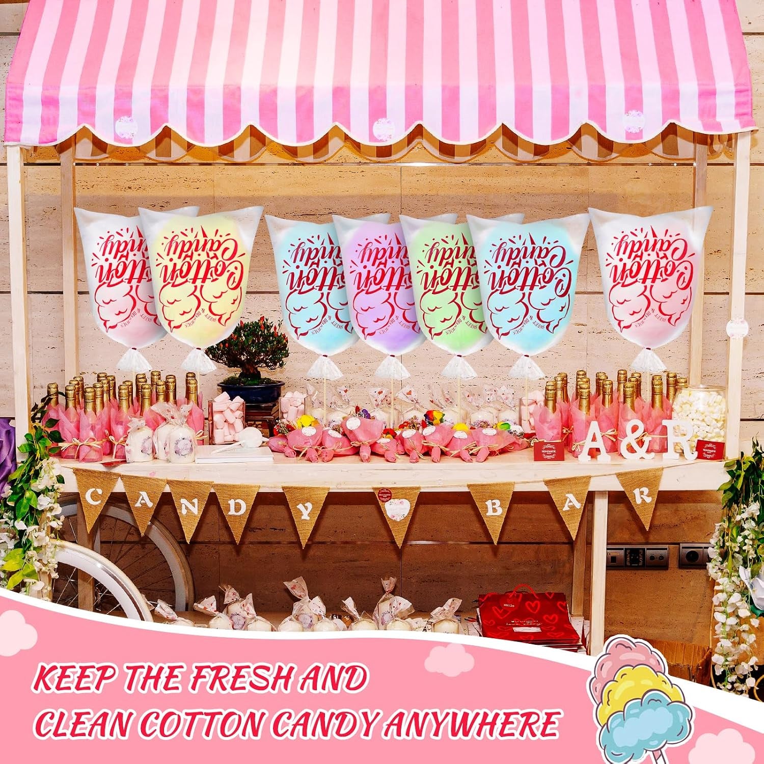 100PCS Cotton Candy Bags, 11.8X17.7 Inch Candy Supplies Perfect for Sticks and Cones, Cotton Candys Bulk Accessories for Carnivals