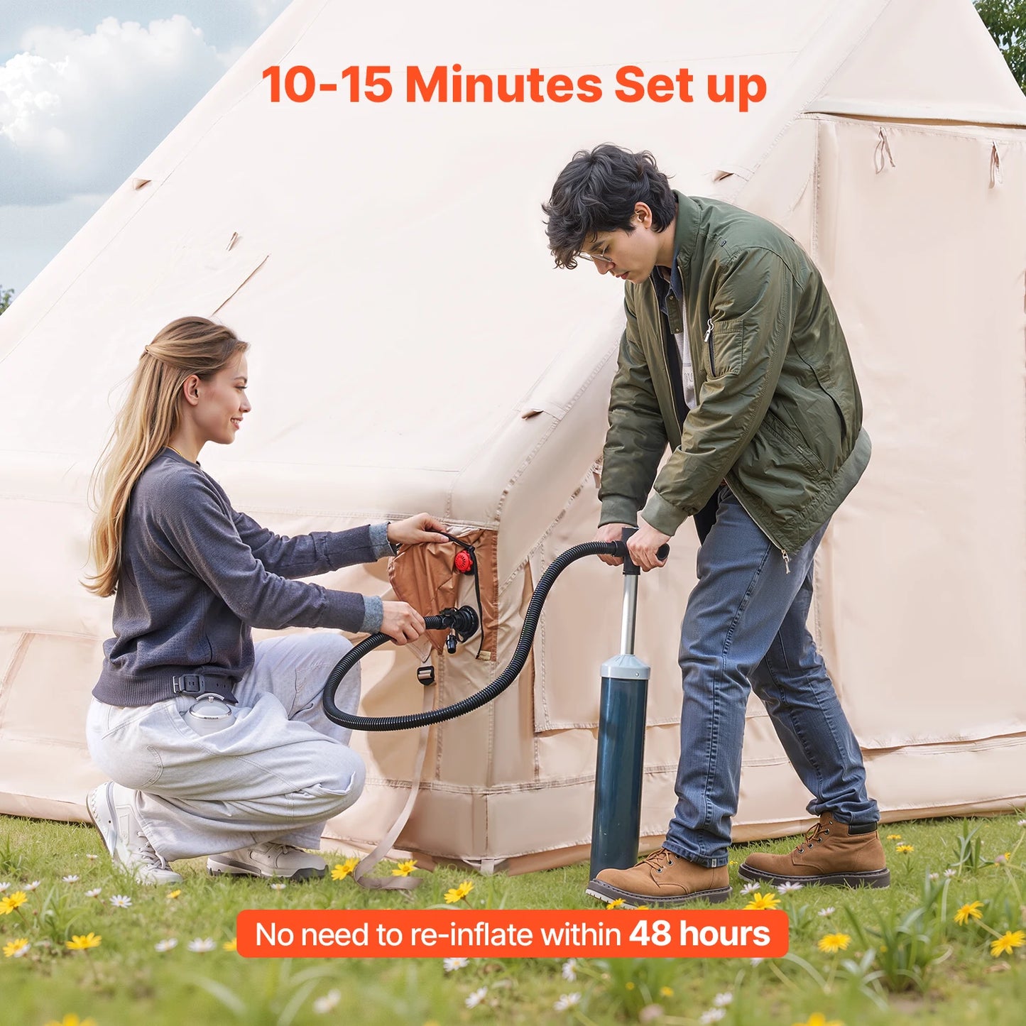 Inflatable Tents for Camp Easy Setup Blow up Tent with Hand Pump 300D Oxford Tent with Stove Jack Storage Bag Included