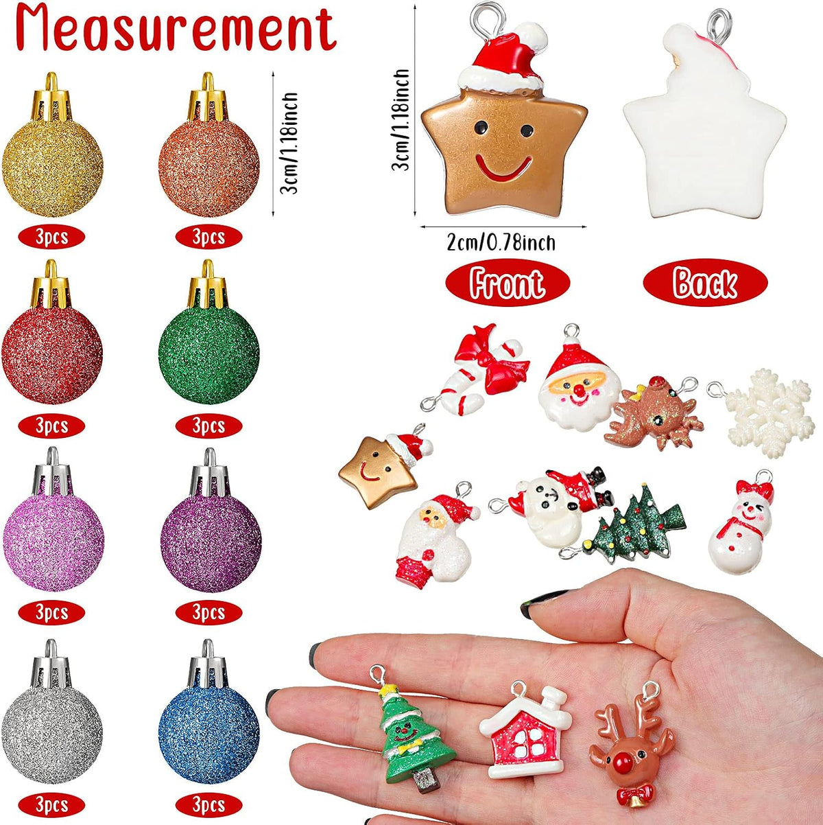 Skylety 36 Pcs Mini Christmas Ornaments, Glitter Balls