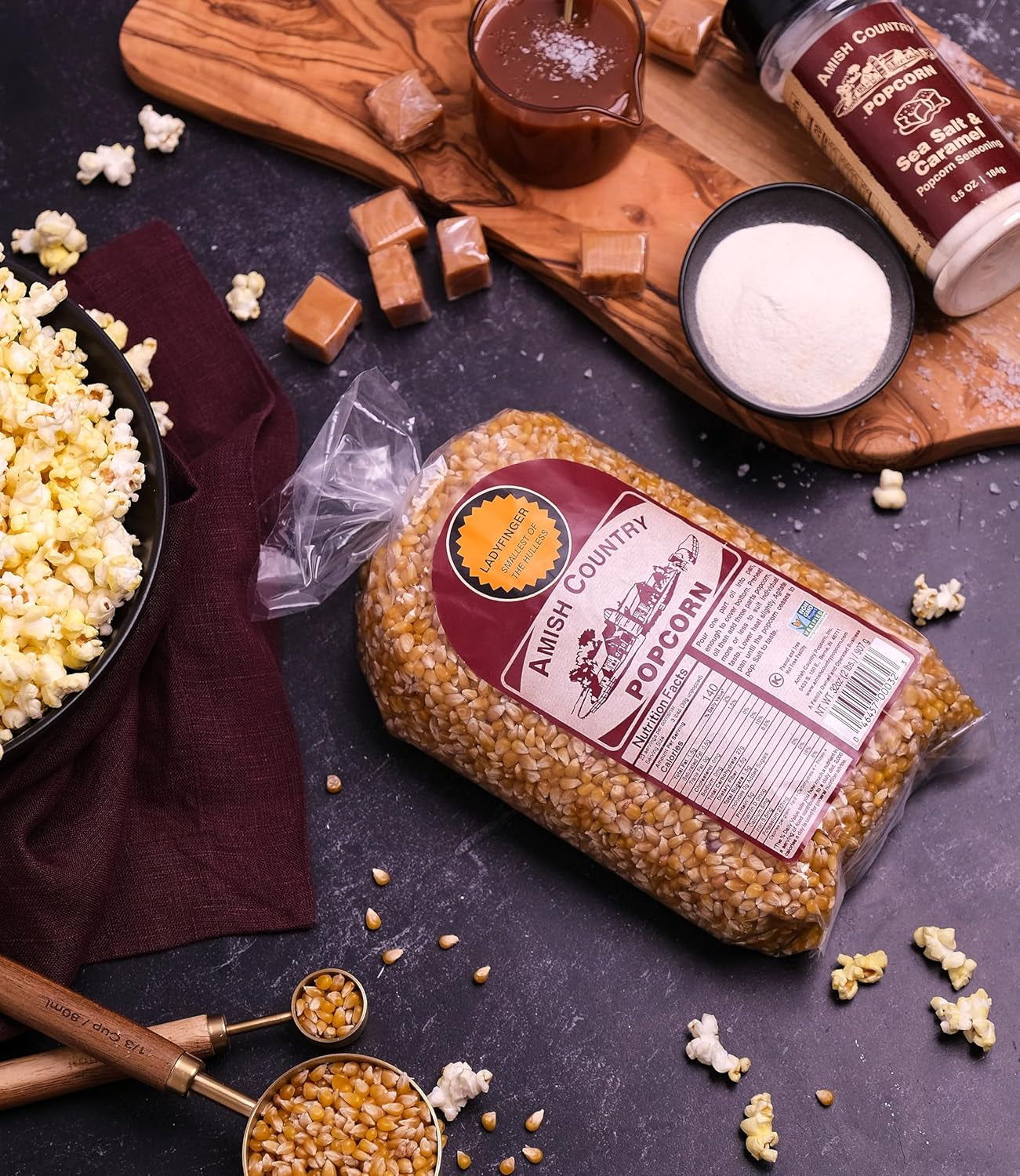 Amish Country Popcorn Ladyfinger Popcorn Kernels, 6LB Bag – Non-Gmo, Gluten Free, Hulless, Old Fashioned Popcorn