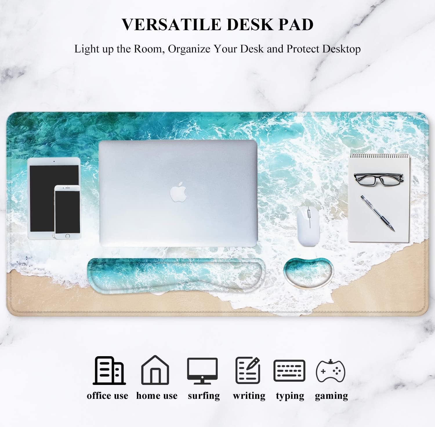 LATEEFAH Desk Mat, Mouse Pad with Wrist Rest, 4-In-1 Large Mouse Pads for Desk, Ergonomic Mouse Pad and Keyboard Wrist Rest Gaming Keyboard Mat for Office, Home