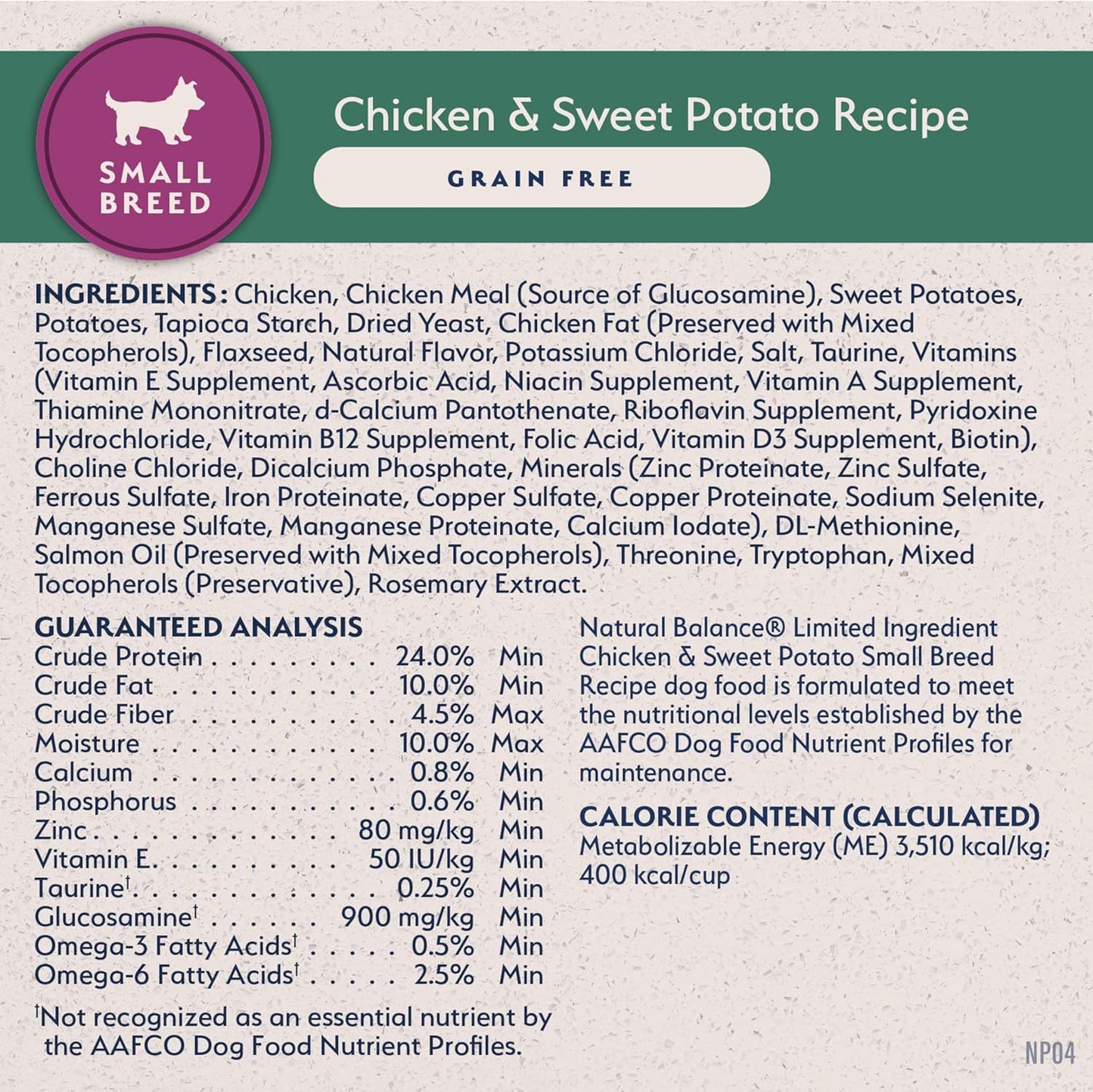 Natural Balance Limited Ingredient Small Breed Adult Grain-Free Dry Dog Food, Chicken & Sweet Potato Recipe, 4 Pound (Pack of 1)