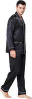Lonxu Pajamas Set Mens Silk Satin Pajamas Long Sleeve Loungewear Two-Piece Sleepwear Button-Down Pj Set S-XXXXL