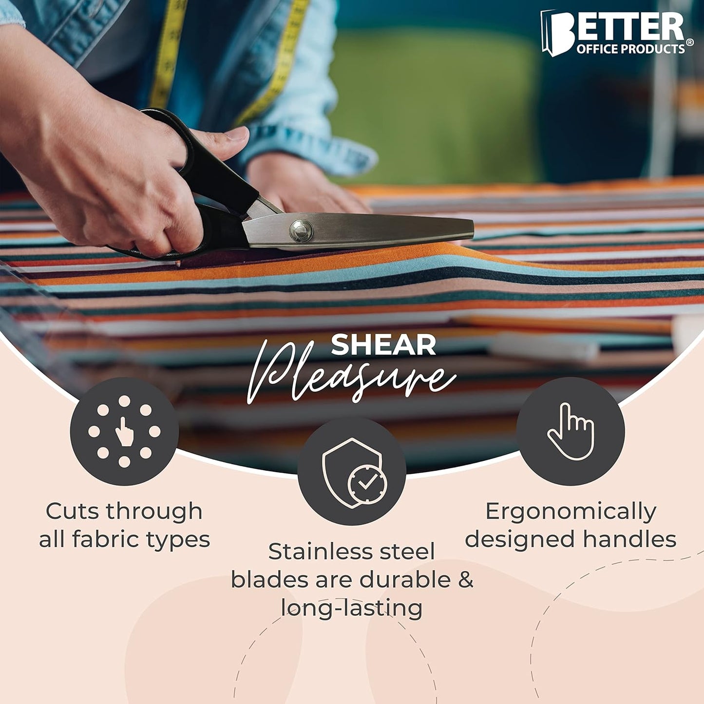 Better Office Products Professional Pinking Shears, 9" Stainless Steel Fabric Pinking Shears, Dressmaking Scissors, Zig Zag Cut Scissors, Serrated Blades for Decorative Patterns
