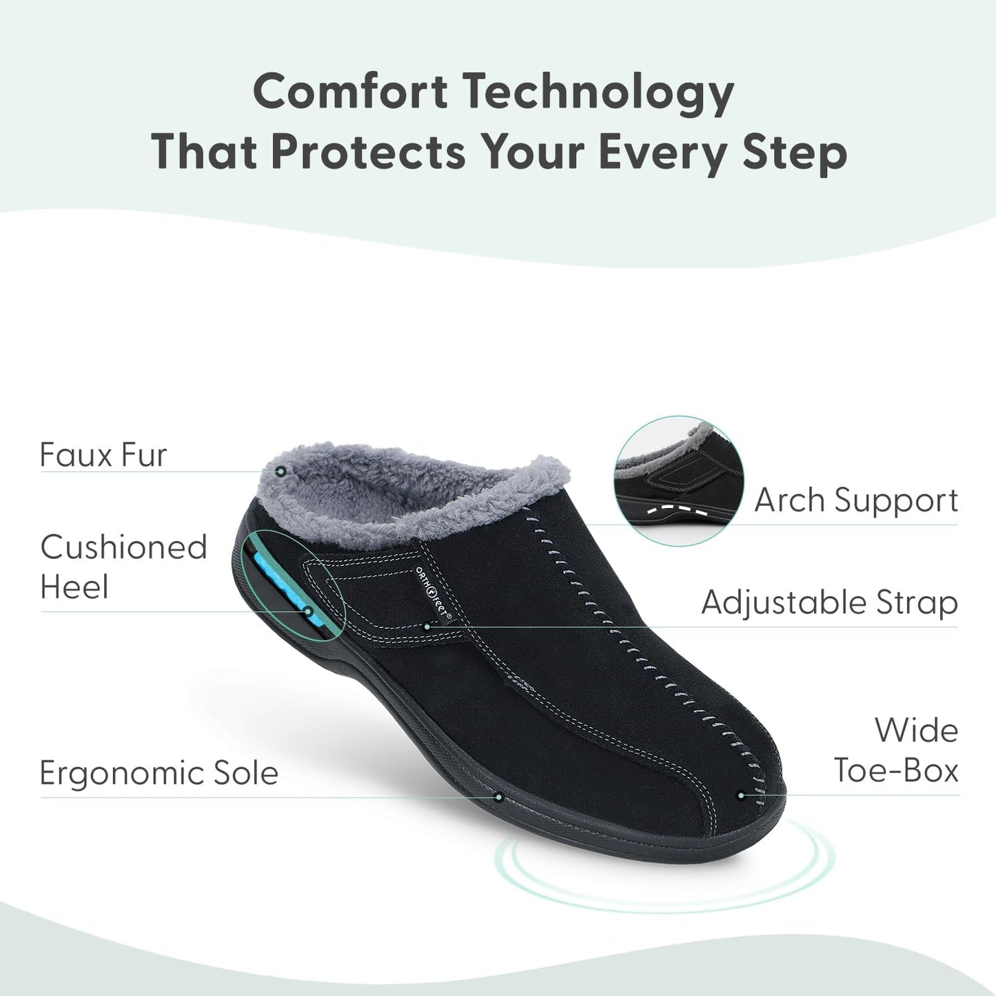 Orthofeet Men'S Orthopedic Asheville Adjustable Faux Fur Lined Slipper