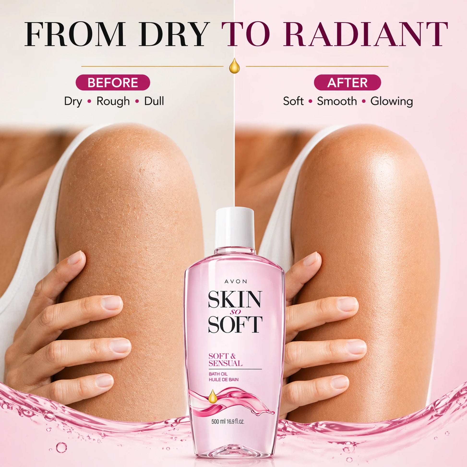 Avon Skin so Soft Soft and Sensual Moisturizing Bath Oil for Women with Argan Oil, 16.9 Fl Oz