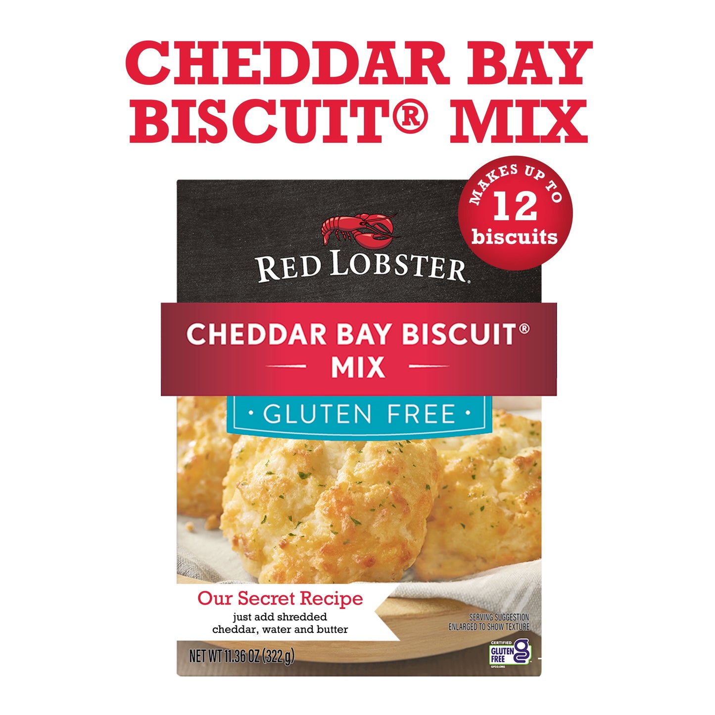 (4 Pack) Red Lobster Gluten Free Cheddar Bay Biscuit Mix with Garlic Herb Seasoning, Cheddar Gluten Free Biscuit Mix, 11.36 Oz Box